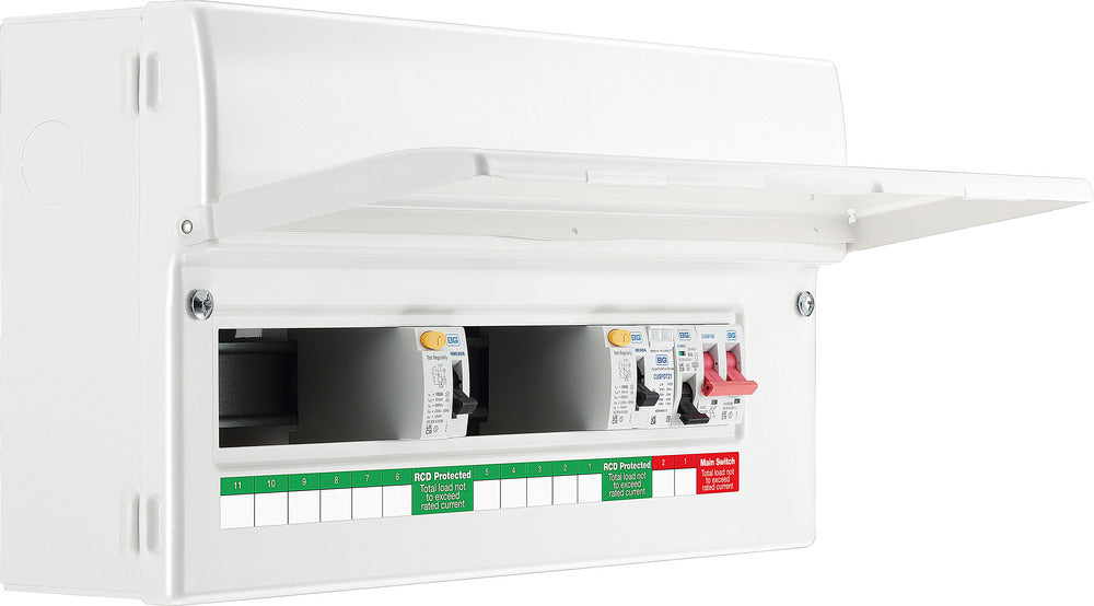 BG Fortress CFUD8811ASPD 11 Way Metal Unpopulated Consumer Unit with 100A Main Switch, 2x 80A 30mA Type A RCD & 1x SPD - westbasedirect.com