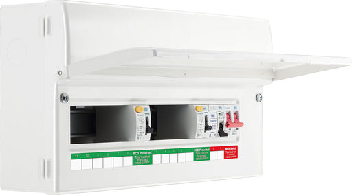 BG Fortress CFUD8811ASPD 11 Way Metal Unpopulated Consumer Unit with 100A Main Switch, 2x 80A 30mA Type A RCD & 1x SPD - westbasedirect.com
