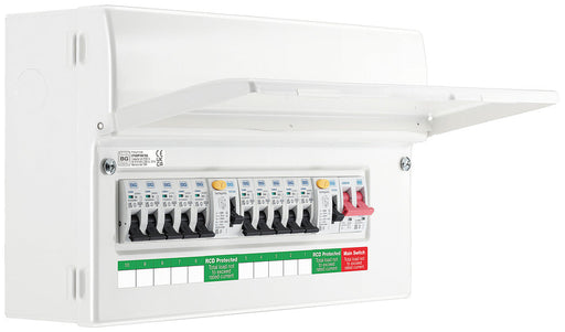 BG CFUDP16610A BG 16 Module 10 Way Populated + 100A Switch, 2x63A Type A 30mA RCD & 10xMCBs - westbasedirect.com