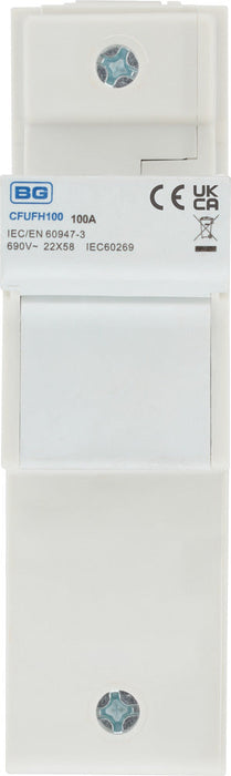 BG CFUFH100 100A 22mm x 58mm DIN Rail Mount Fuse Holder - westbasedirect.com