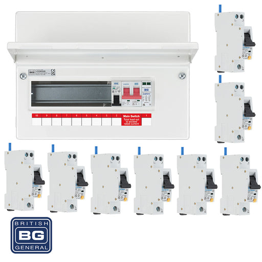 BG Fortress CFUSW08SPD 12 Module 8 Way 100A Main Switch Consumer Unit with T2 SPD + 8 RCBOs - westbasedirect.com