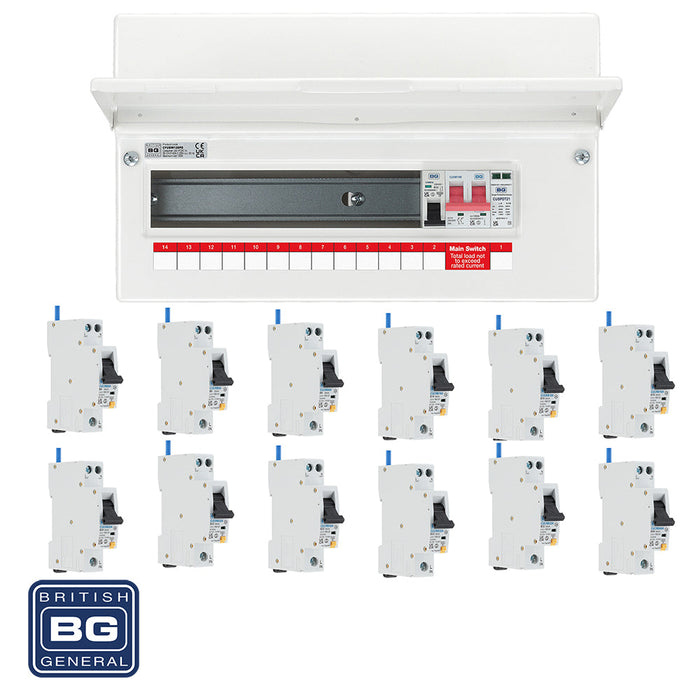 BG Fortress CFUSW12SPD 16 Module 12 Way 100A Main Switch Consumer Unit with T2 SPD + 8 RCBOs - westbasedirect.com
