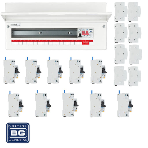 BG Fortress CFUSW18SPD 22 Module 18 Way 100A Main Switch Consumer Unit with T2 SPD + 10 RCBOs & 8x CUA19 FREE Blanks - westbasedirect.com