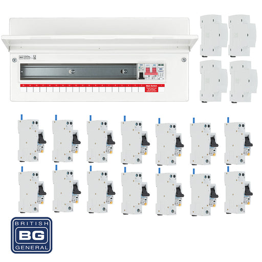 BG Fortress CFUSW18SPD 22 Module 18 Way 100A Main Switch Consumer Unit with T2 SPD + 14 RCBOs & 4x CUA19 FREE Blanks - westbasedirect.com