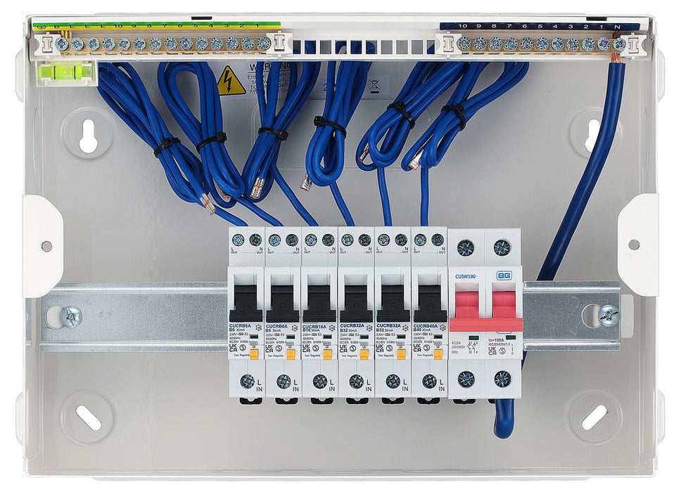 BG CFUSWP610A 12 Module 10 Way Metal Populated Consumer Unit + 100A Main Switch, 6x Type A RCBOs - westbasedirect.com