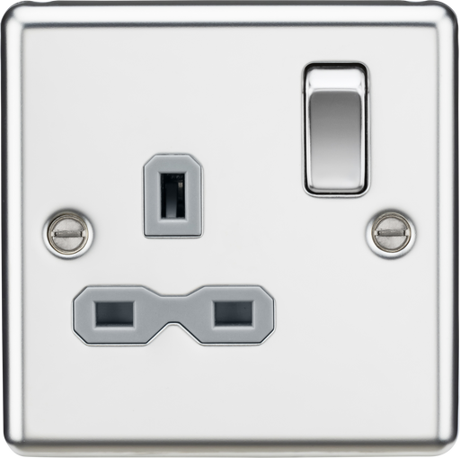 Knightsbridge CL7PCG Rounded Edge 13A 1G DP Switched Socket - Polished Chrome + Grey Insert - westbasedirect.com