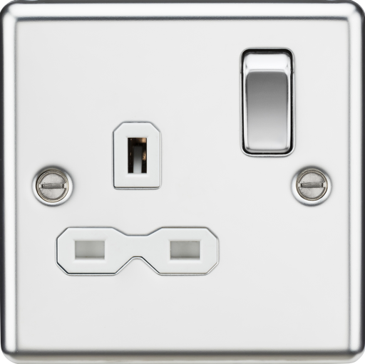 Knightsbridge CL7PCW Rounded Edge 13A 1G DP Switched Socket - Polished Chrome + White Insert - westbasedirect.com