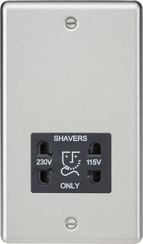 Knightsbridge CL89BC Rounded Edge 115/230V Dual Voltage Shaver Socket - Brushed Chrome + Black Insert - westbasedirect.com