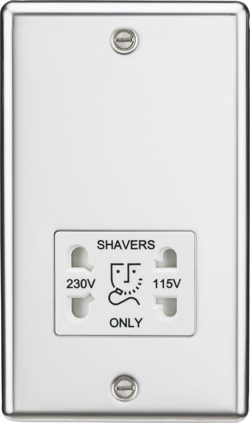 Knightsbridge CL89PCW Rounded Edge 115/230V Dual Voltage Shaver Socket - Polished Chrome + White Insert - westbasedirect.com
