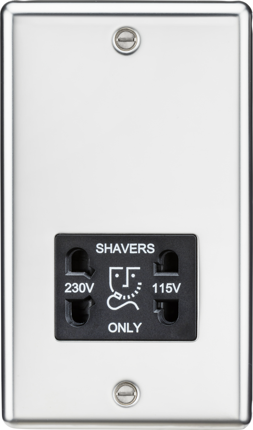 Knightsbridge CL89PC Rounded Edge 115/230V Dual Voltage Shaver Socket - Polished Chrome + Black Insert - westbasedirect.com