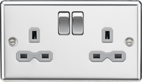 Knightsbridge CL9PCG Rounded Edge 13A 2G DP Switched Socket - Polished Chrome + Grey Insert