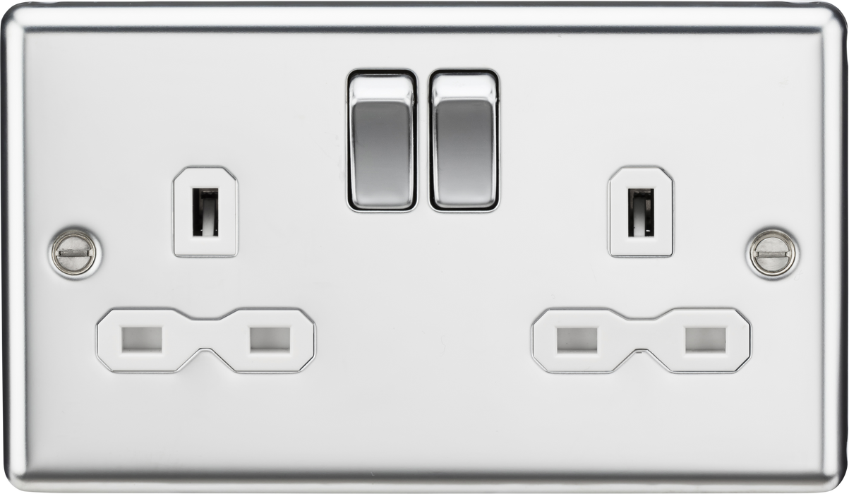 Knightsbridge CL9PCW Rounded Edge 13A 2G DP Switched Socket - Polished Chrome + White Insert - westbasedirect.com