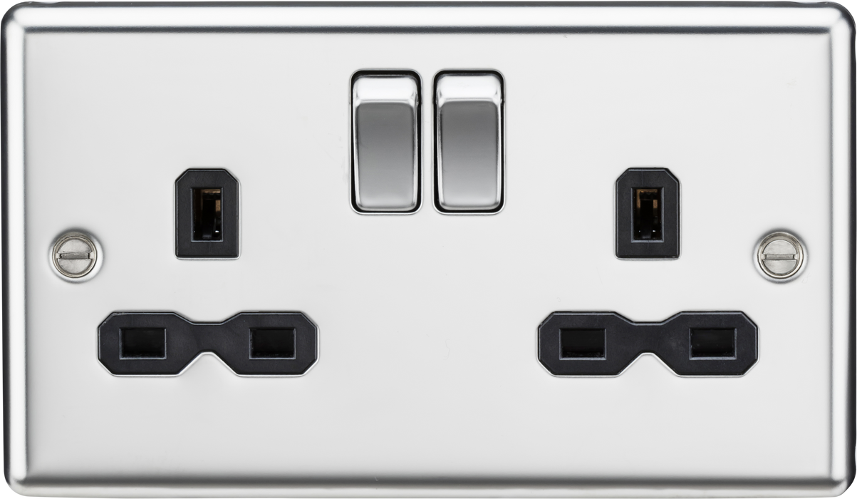 Knightsbridge CL9PC Rounded Edge 13A 2G DP Switched Socket - Polished Chrome + Black Insert - westbasedirect.com