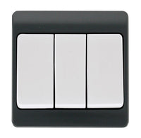 Click Mode CMA813AG Part M 10AX 3 Gang 2 Way Wide Rocker Switch - Anthracite Grey