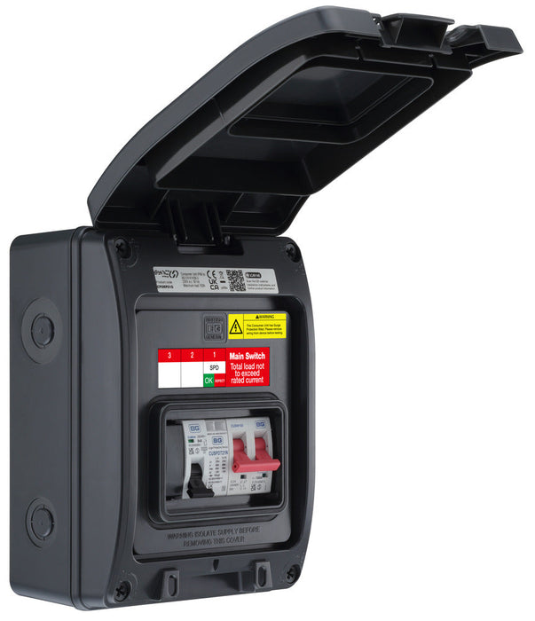 BG CP5MPS1G 5 Module IP66 Weatherproof Grey Plastic EV Charger Circuit Protection with 100A Main Switch, 40A B Curve MCB & Type 2 SPD - westbasedirect.com