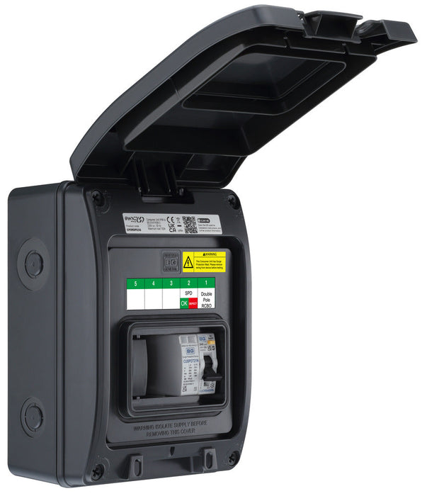 BG CP5RDPS3G 5 Module IP66 Weatherproof Grey Plastic EV Charger Circuit Protection with 40A 30mA Type A DP RCBO & Type 2 SPD - westbasedirect.com