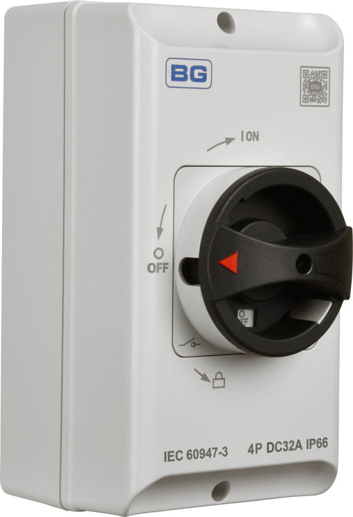 BG CPDC432 DC Rotary Isolator IP66 Plastic White 32A 4 Pole - westbasedirect.com