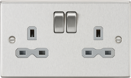 Knightsbridge CS9BCG Square Edge 13A 2G DP Switched Socket - Brushed Chrome + Grey Insert - westbasedirect.com