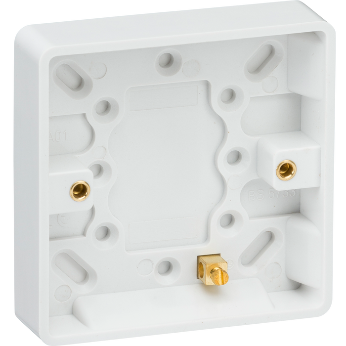 Knightsbridge CU1300 White Curved Edge Single 16mm Pattress Box + Earth Terminal - westbasedirect.com