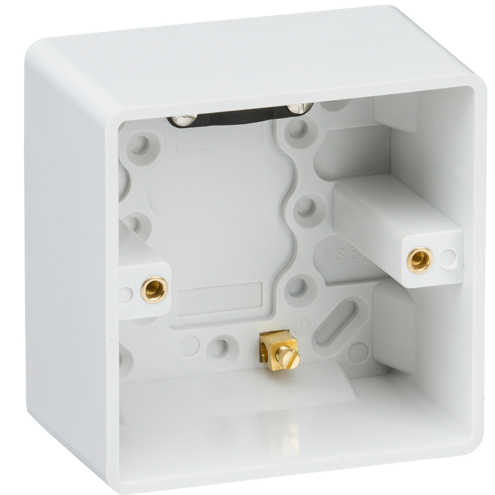 Knightsbridge CU1610 White Curved Single 47mm Pattress Box + Earth + Cable Strain Relief - westbasedirect.com