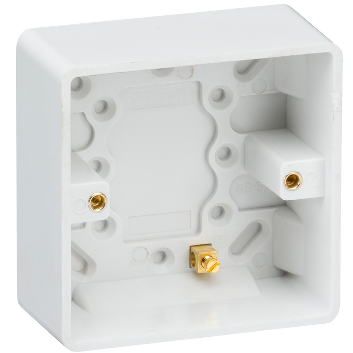 Knightsbridge CU1700 White Curved Edge Single 35mm Pattress Box + Earth - westbasedirect.com
