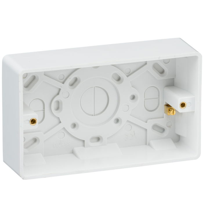 Knightsbridge CU1800 White Curved Edge Double 35mm Pattress Box + Earth - westbasedirect.com