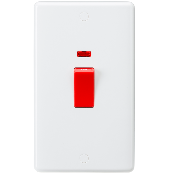 Knightsbridge CU8332N White Curved Edge 45A DP Switch + Neon (Large) - westbasedirect.com