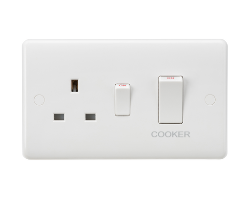 Knightsbridge CU8333W White Curved 45A DP Cooker Switch + 13A Socket (White Rocker) - westbasedirect.com