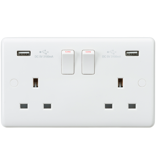Knightsbridge CU9904 White Curved 13A 2G Switched Socket + 2xUSB 5V DC 3.1A - westbasedirect.com