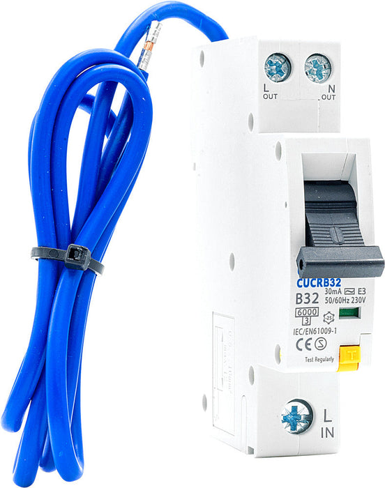 BG CUCRB32 32A SP 1 Module B Curve 6kA 30mA Type AC Compact RCBO - westbasedirect.com