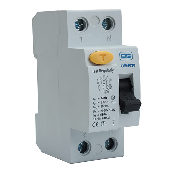 BG CUR4030A 40A Double Pole 2 Module 30mA Type A RCD - westbasedirect.com
