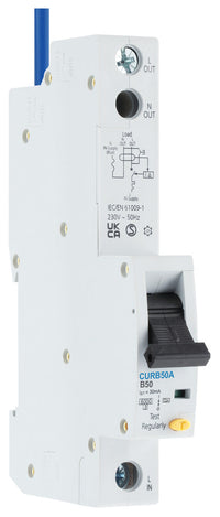 BG CURB50A 50A Single Pole 1 Module B Curve 6kA 30mA Type A RCBO