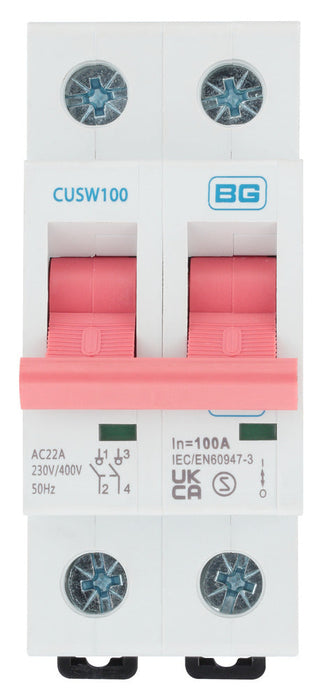 BG CUSW100 100A Double Pole 2 Module Main Switch (Isolator) - westbasedirect.com
