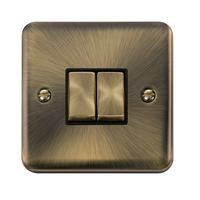 Click Deco Plus DPAB412BK 10AX Ingot 2-Gang 2-Way Plate Switch - Antique Brass (Black)
