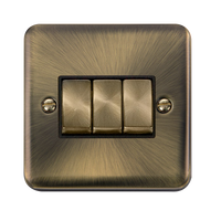 Click Deco Plus DPAB413BK 10AX Ingot 3-Gang 2-Way Plate Switch - Antique Brass (Black)