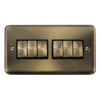 Click Deco Plus DPAB416BK 10AX Ingot 6-Gang 2-Way Plate Switch - Antique Brass (Black)