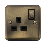 Click Deco Plus DPAB535BK 13A Ingot 1G DP Switched Socket - Antique Brass (Black)