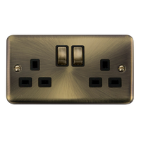 Click Deco Plus DPAB536BK 13A Ingot 2G DP Switched Socket - Antique Brass (Black)