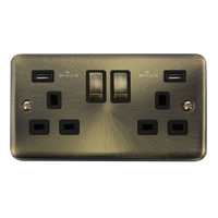 Click Deco Plus DPAB580BK 13A Ingot 2G Switched Socket + 2x2.1A USB - Antique Brass (Black)