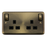 Click Deco Plus DPAB836BK 13A Ingot 2G DP Switched Socket + Outboard Rockers - Antique Brass (Black)