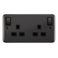 Click Deco Plus DPBN836BK 13A Ingot 2G DP Switched Socket + Outboard Rockers - Black Nickel (Black)