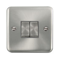 Click Deco Plus DPSC412GY 10AX Ingot 2-Gang 2-Way Plate Switch - Satin Chrome (Grey)