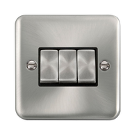 Click Deco Plus DPSC413BK 10AX Ingot 3-Gang 2-Way Plate Switch - Satin Chrome (Black)