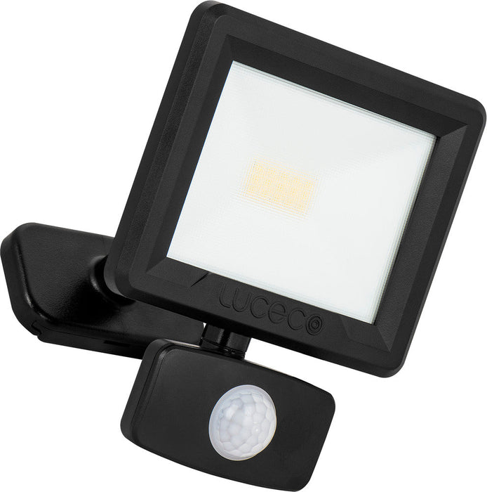 Luceco EFLD10B40P-06 10W Essence Security PIR Floodlight with Ball Joint 1m Cable - Dusk-Till-Dawn Override PIR - Black - westbasedirect.com