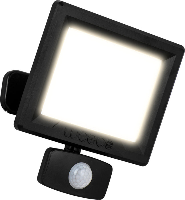 Luceco EFLD30B40P-06 30W Essence Security PIR Floodlight with Ball Joint 1m Cable - Dusk-Till-Dawn Override PIR - Black - westbasedirect.com
