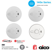 Aico 3x Ei146e Optical Smoke & 1x Ei144e Heat Alarm Kit Mains Powered with 9V Alkaline Battery Backup