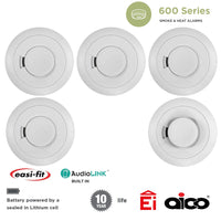 Aico 4x Ei650i Optical Smoke & 1x Ei630i Heat Alarm Kit Battery Powered with 10 Year Sealed-In Lithium Battery