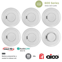 Aico 5x Ei650i Optical Smoke & 1x Ei630i Heat Alarm Kit Battery Powered with 10 Year Sealed-In Lithium Battery