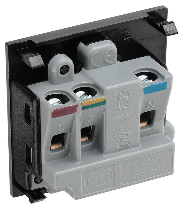 BG EM5ASB Euro Module 5A Round Pin Unswitched Socket - Black - westbasedirect.com