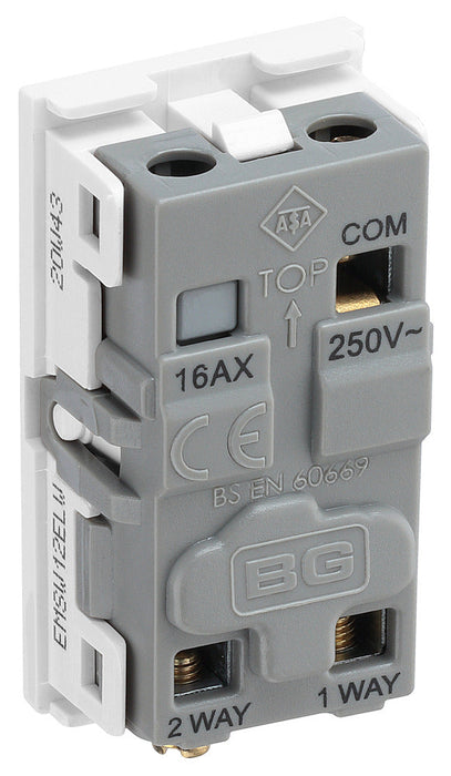 BG EMSW12ELW Euro Module 20AX 2-Way Key Switch - White (Emergency lighting test) - westbasedirect.com